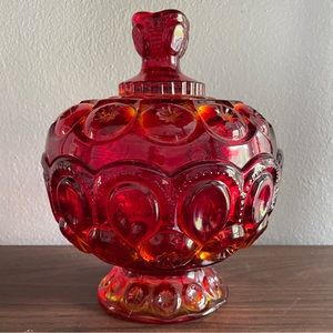 Vintage Smith Amberina Red Orange Glass Small Candy Dish with Lid